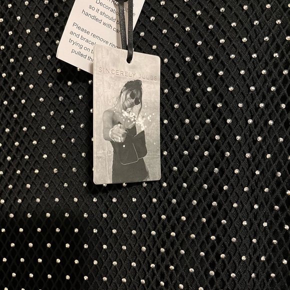 Sincerely Jules new with tags rhinestone long black shirt shear at the bottom - Picture 6 of 6